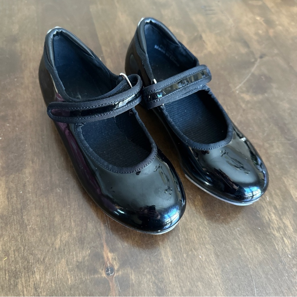 Stelle Tap Shoes Black 12 ML Dance‎ Class Girls Kids Shiny Strap Performance